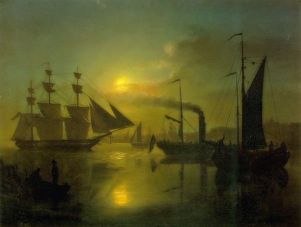 The Moonlit Harbour by Petrus van Schendel